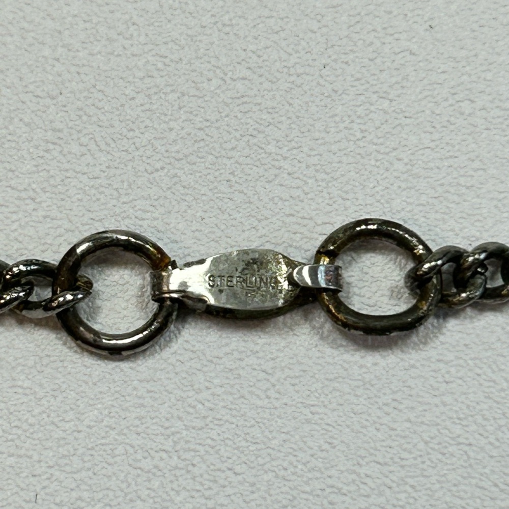 Vintage unique square and oval stone cabochon braided metal silver chain - Picture 4 of 6